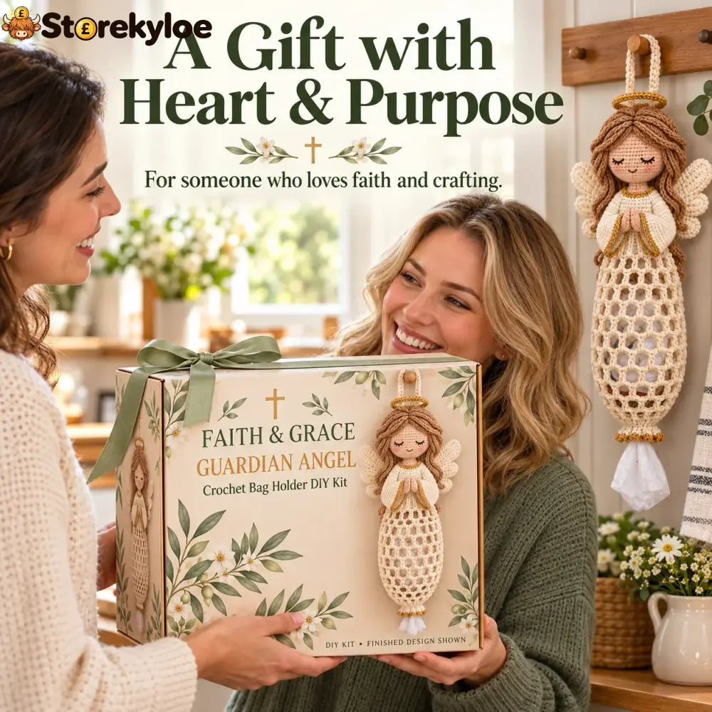 ✝️ Faith & Grace™ Christian Crochet Bag Holder Diy Kit – Hanging Grocery Bag Organizer & Meaningful Craft Gift