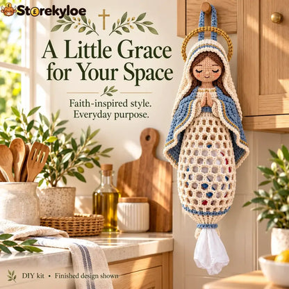 ✝️ Faith & Grace™ Christian Crochet Bag Holder Diy Kit – Hanging Grocery Bag Organizer & Meaningful Craft Gift