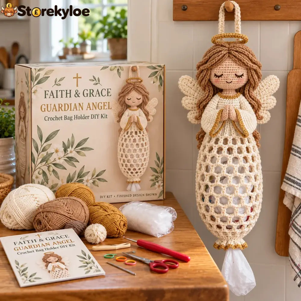 ✝️ Faith & Grace™ Christian Crochet Bag Holder Diy Kit – Hanging Grocery Bag Organizer & Meaningful Craft Gift - 👼