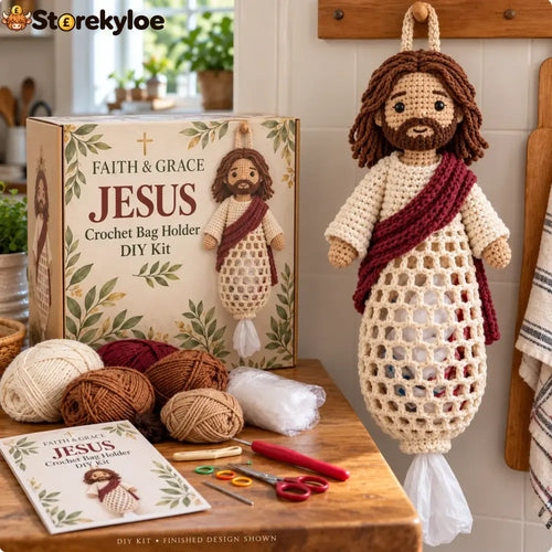 ✝️ Faith & Grace™ Christian Crochet Bag Holder Diy Kit – Hanging Grocery Bag Organizer & Meaningful Craft Gift - ✝️
