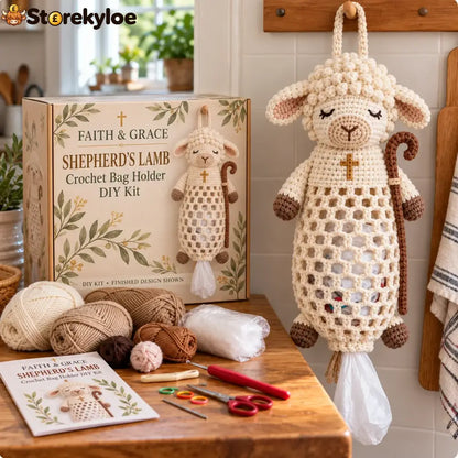 ✝️ Faith & Grace™ Christian Crochet Bag Holder Diy Kit – Hanging Grocery Bag Organizer & Meaningful Craft Gift - 🐑