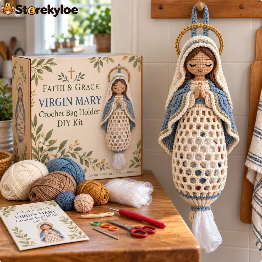 ✝️ Faith & Grace™ Christian Crochet Bag Holder Diy Kit – Hanging Grocery Bag Organizer & Meaningful Craft Gift - 🤍