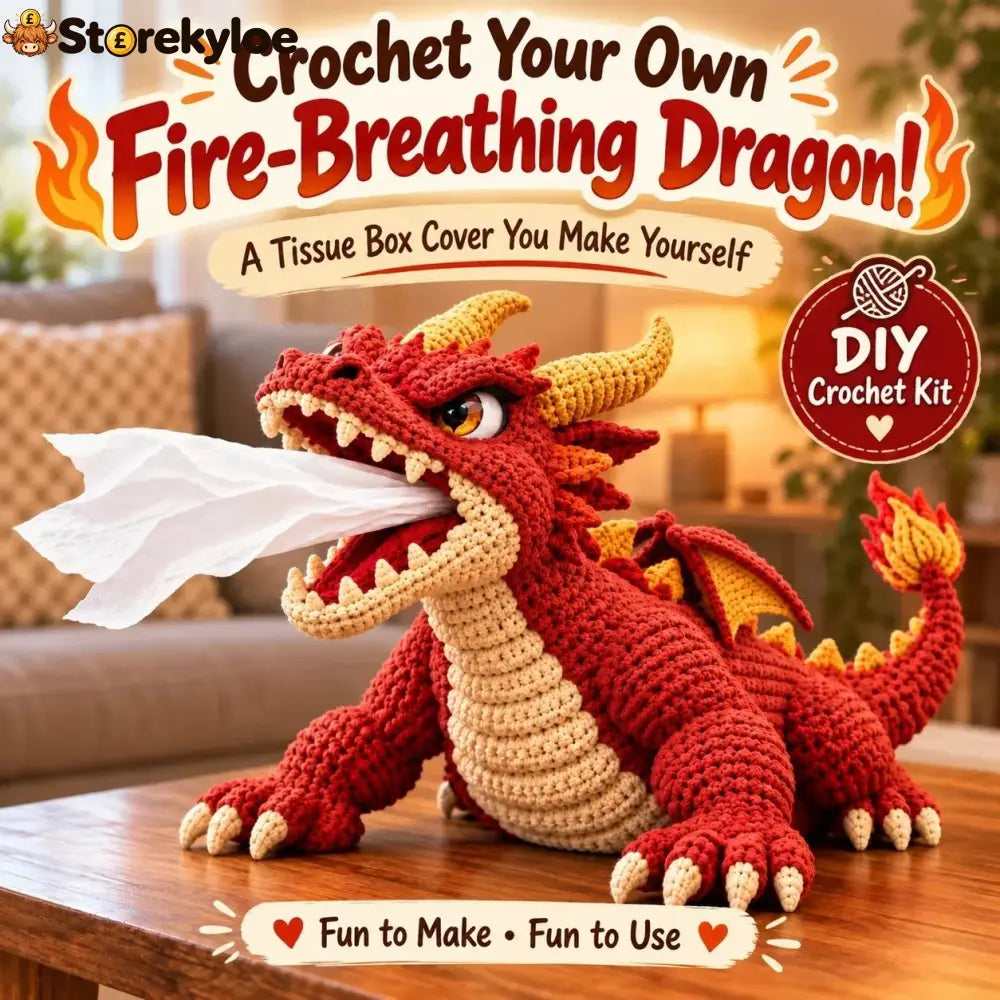 🐉 Fantasy Crochet Tissue Box Cover DIY Kit | Dragon or Lava Turtle Design with Functional Tissue Dispenser 🧶
