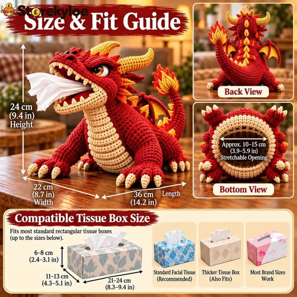 🐉 Fantasy Crochet Tissue Box Cover DIY Kit | Dragon or Lava Turtle Design with Functional Tissue Dispenser 🧶