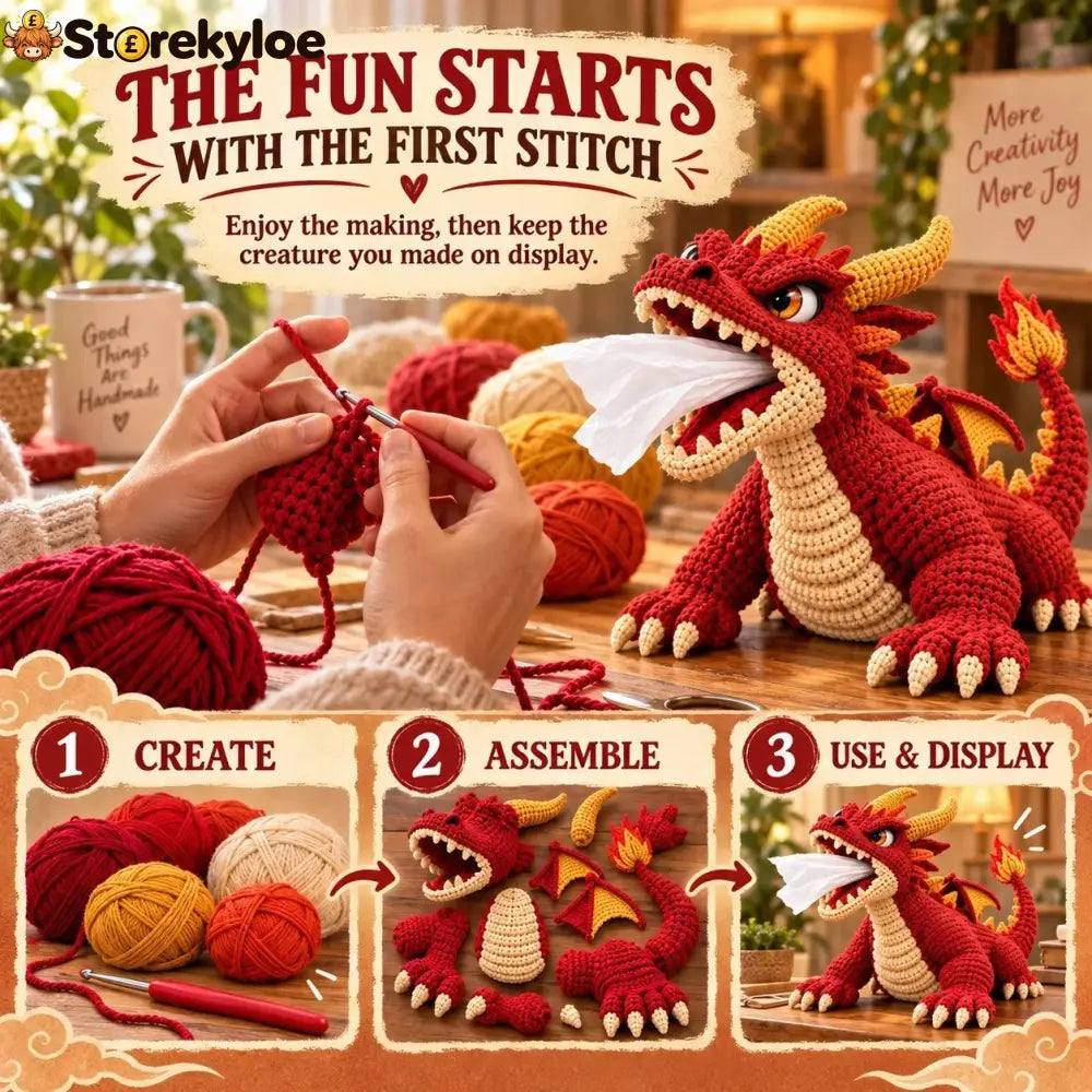 🐉 Fantasy Crochet Tissue Box Cover DIY Kit | Dragon or Lava Turtle Design with Functional Tissue Dispenser 🧶