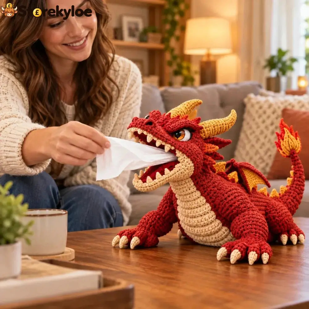 🐉 Fantasy Crochet Tissue Box Cover DIY Kit | Dragon or Lava Turtle Design with Functional Tissue Dispenser 🧶