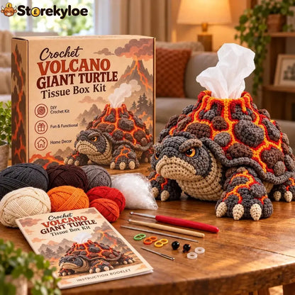 🐉 Fantasy Crochet Tissue Box Cover DIY Kit | Dragon or Lava Turtle Design with Functional Tissue Dispenser 🧶 - 🔥 Lava