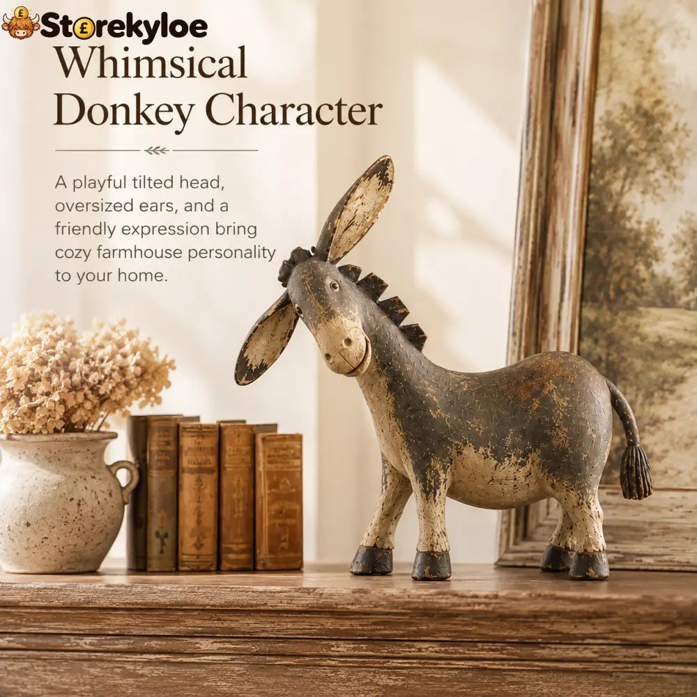 Farmhouse Donkey Figurine, Rustic Country Shelf Decor Perfect Gift for Animal Lovers
