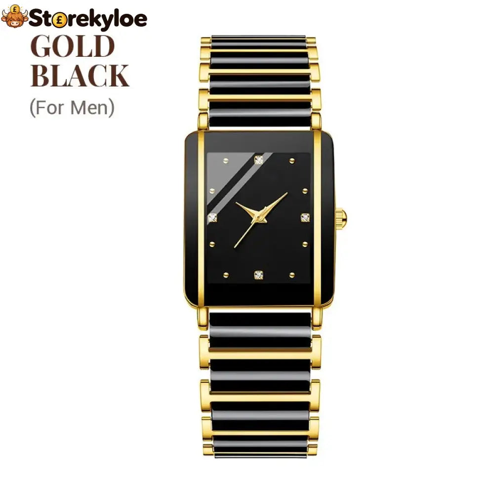 ⌚fashion Ceramic Square Quartz Watch - For Men / Gold-Black