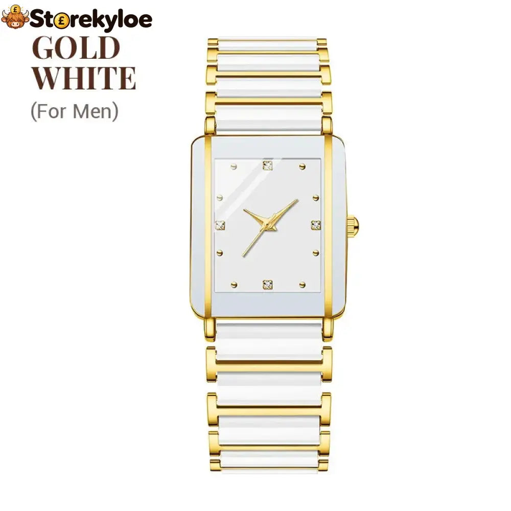 ⌚fashion Ceramic Square Quartz Watch - For Men / Gold-White