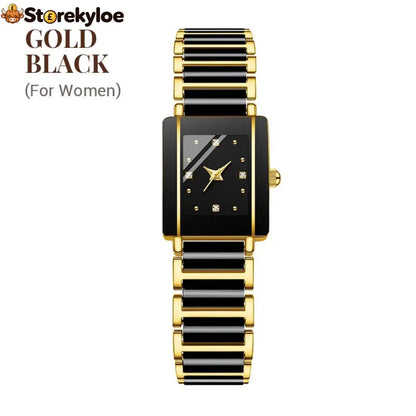 ⌚fashion Ceramic Square Quartz Watch - For Women / Gold-Black