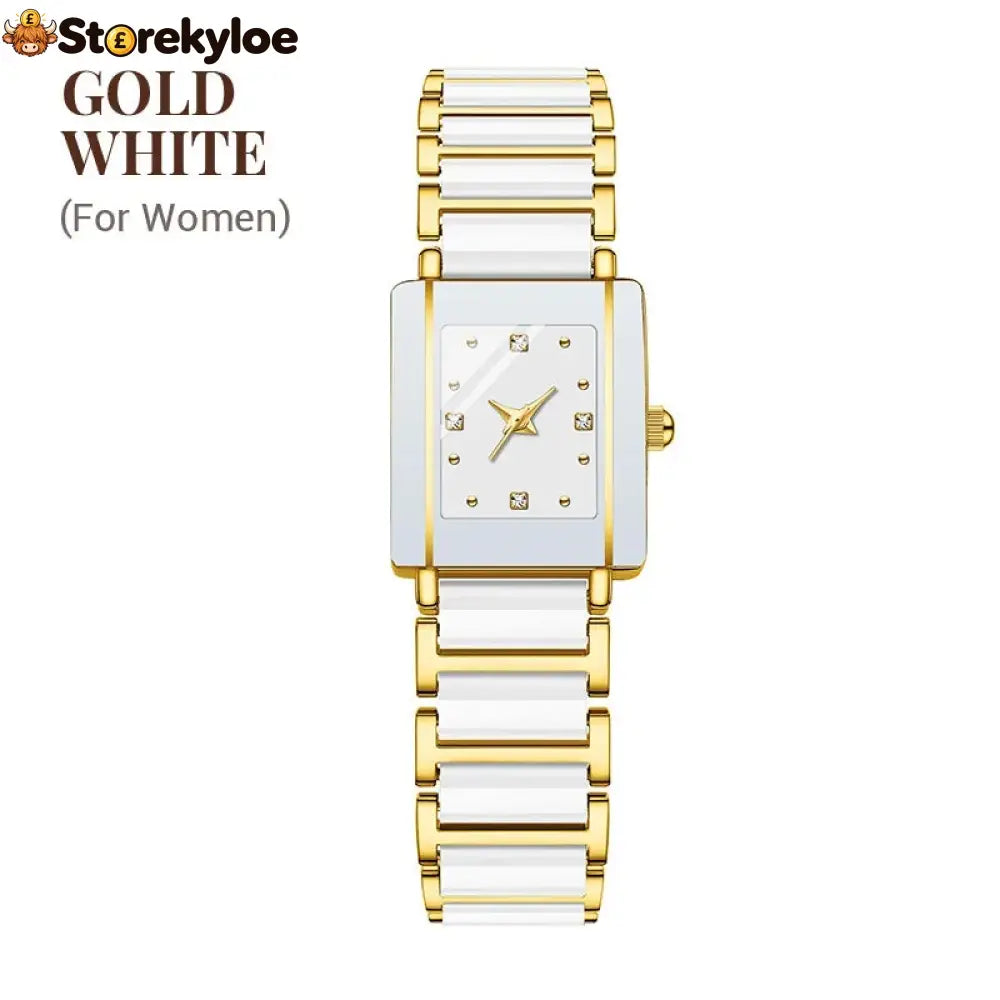⌚fashion Ceramic Square Quartz Watch - For Women / Gold-White