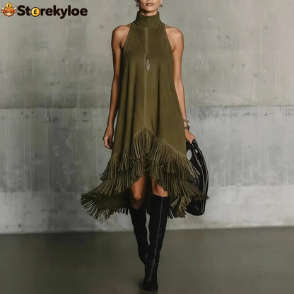 Fashion Tassel Vest Women’S Slim Sleeveless Vest Dress