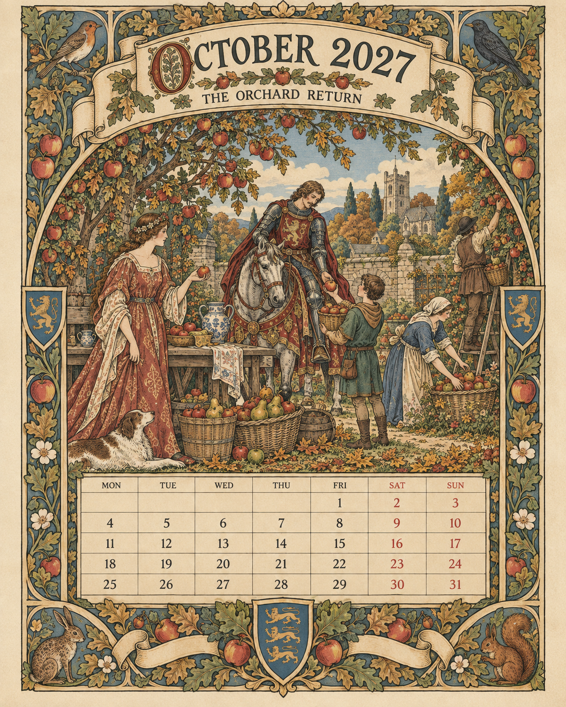 🏰 A Year of Knightly Tales – 2027 Medieval-Inspired British Wall Calendar