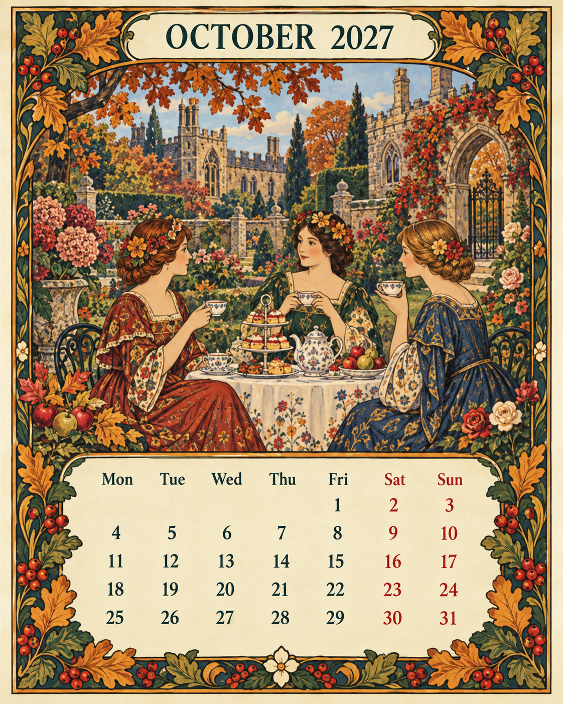 🌿 A Year of Timeless Days 2027 Wall Calendar – Storybook Gardens & Country Charm ：Afternoon tea, changing seasons and the beauty of unhurried days.