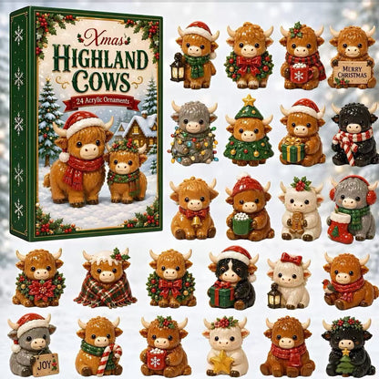 CHRISTMAS KICKOFF 49% OFF - 2026 Christmas Highland Cows Advent Calendar - Festive 24‑Day Countdown, Highland Cow Themed Collectible Miniatures Blind Box - Gift For Cow Lovers