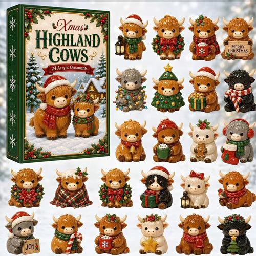 CHRISTMAS KICKOFF 49% OFF - 2026 Christmas Highland Cows Advent Calendar - Festive 24‑Day Countdown, Highland Cow Themed Collectible Miniatures Blind Box - Gift For Cow Lovers