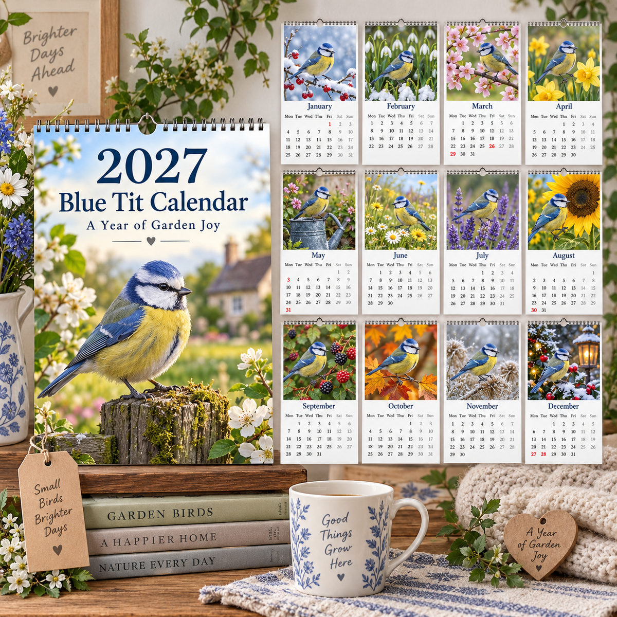 📅 2027 Blue Tit Calendar - A4 Hanging Calendar