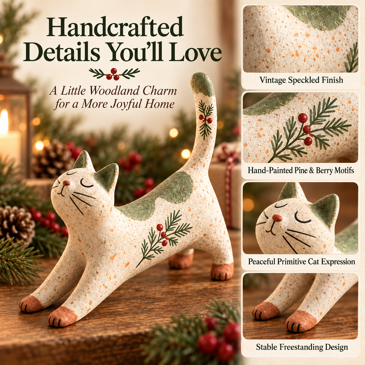 🐈🎄 Woodland Christmas Cat Figurine - a cosy little woodland friend for your holiday home
