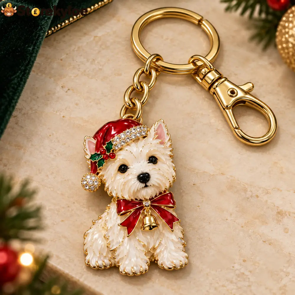 🎄 Festive Pup Christmas Keyring Collection - White