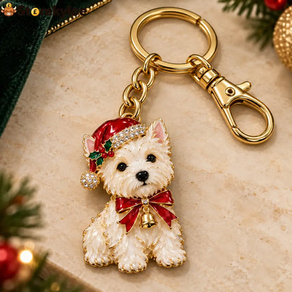 🎄 Festive Pup Christmas Keyring Collection - White