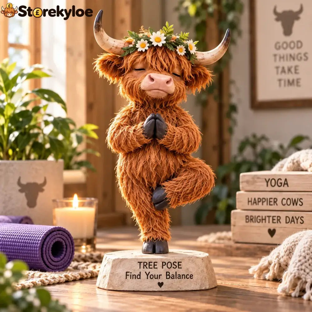 🧘 Find Your Balance – Highland Cow Yoga Figurine - ❤Buy 1