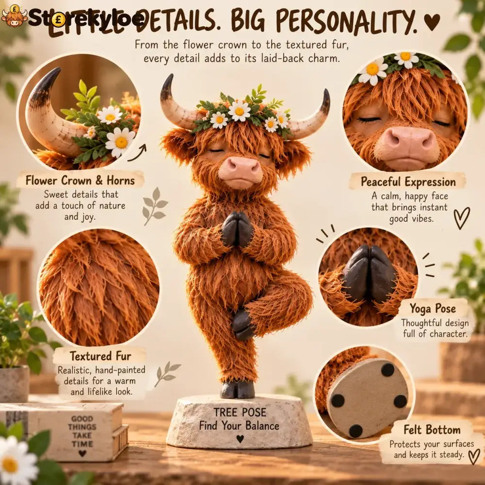 🧘 Find Your Balance – Highland Cow Yoga Figurine - ❤Buy 1