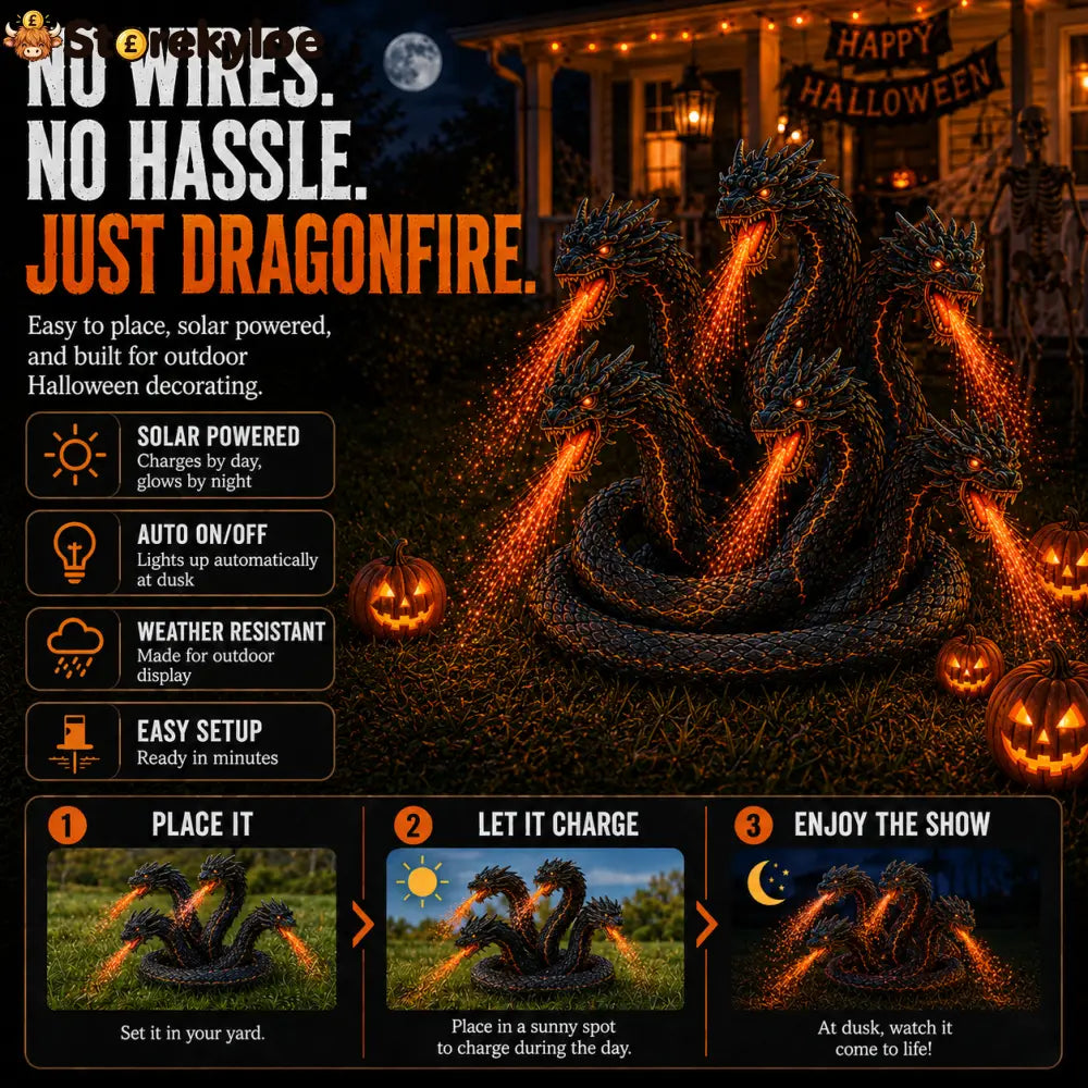 Fire-Breathing Orochi Solar Garden Light – Epic Multi-Headed Dragon Halloween Decor