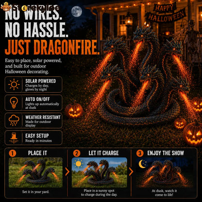 Fire-Breathing Orochi Solar Garden Light – Epic Multi-Headed Dragon Halloween Decor