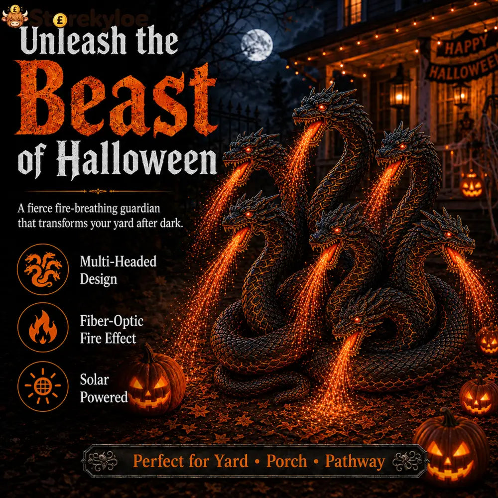 Fire-Breathing Orochi Solar Garden Light – Epic Multi-Headed Dragon Halloween Decor