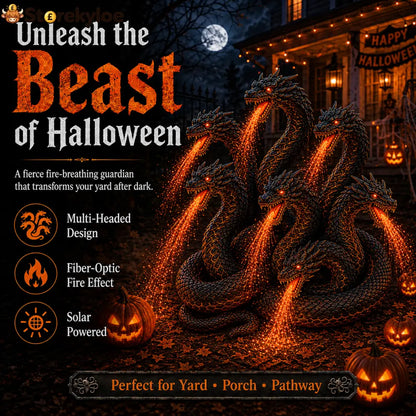 Fire-Breathing Orochi Solar Garden Light – Epic Multi-Headed Dragon Halloween Decor