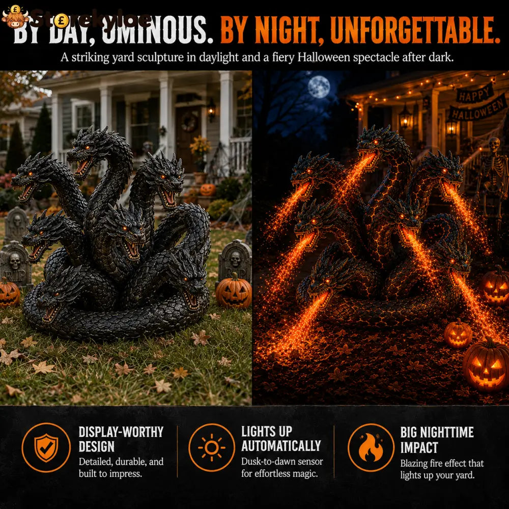 Fire-Breathing Orochi Solar Garden Light – Epic Multi-Headed Dragon Halloween Decor