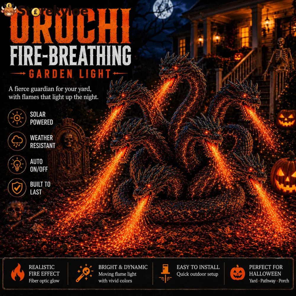 Fire-Breathing Orochi Solar Garden Light – Epic Multi-Headed Dragon Halloween Decor