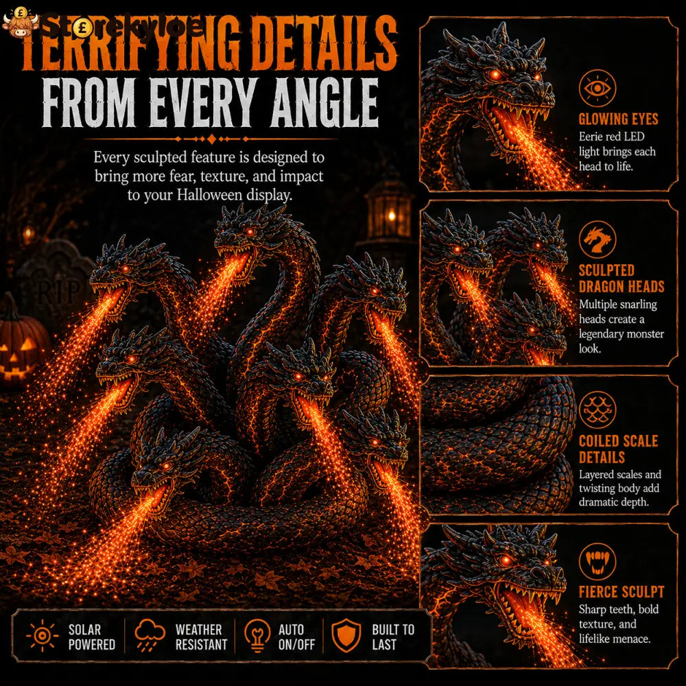 Fire-Breathing Orochi Solar Garden Light – Epic Multi-Headed Dragon Halloween Decor