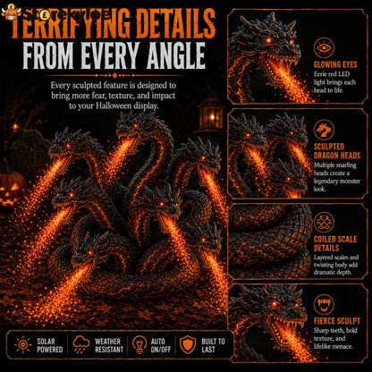Fire-Breathing Orochi Solar Garden Light – Epic Multi-Headed Dragon Halloween Decor