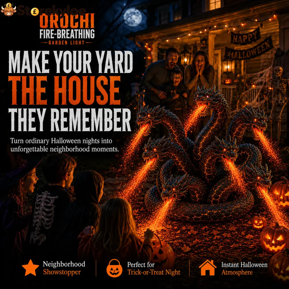 Fire-Breathing Orochi Solar Garden Light – Epic Multi-Headed Dragon Halloween Decor - Yamata no Orochi