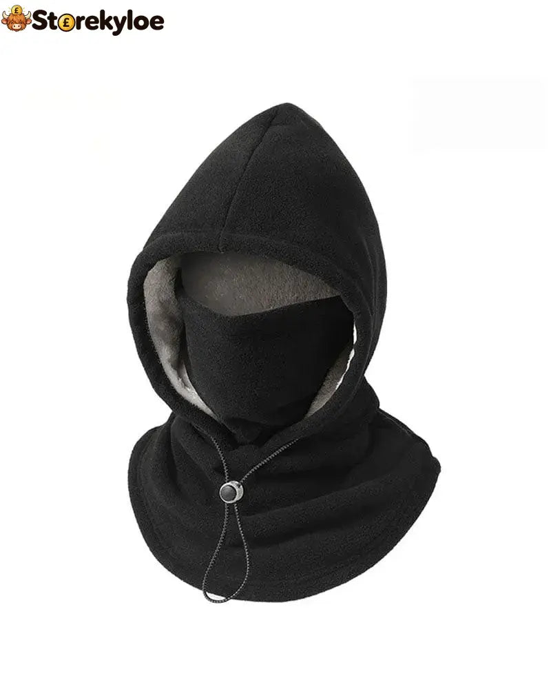 Fleece Double Layer Integrated Hat - Black