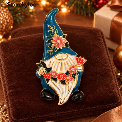 ⏳ LIMITED‑TIME FREE SHIPPING OVER £20 🧝‍♂️🌸floral Blue Gnome Enamel Vintage Brooch 🧝‍♂️🌸