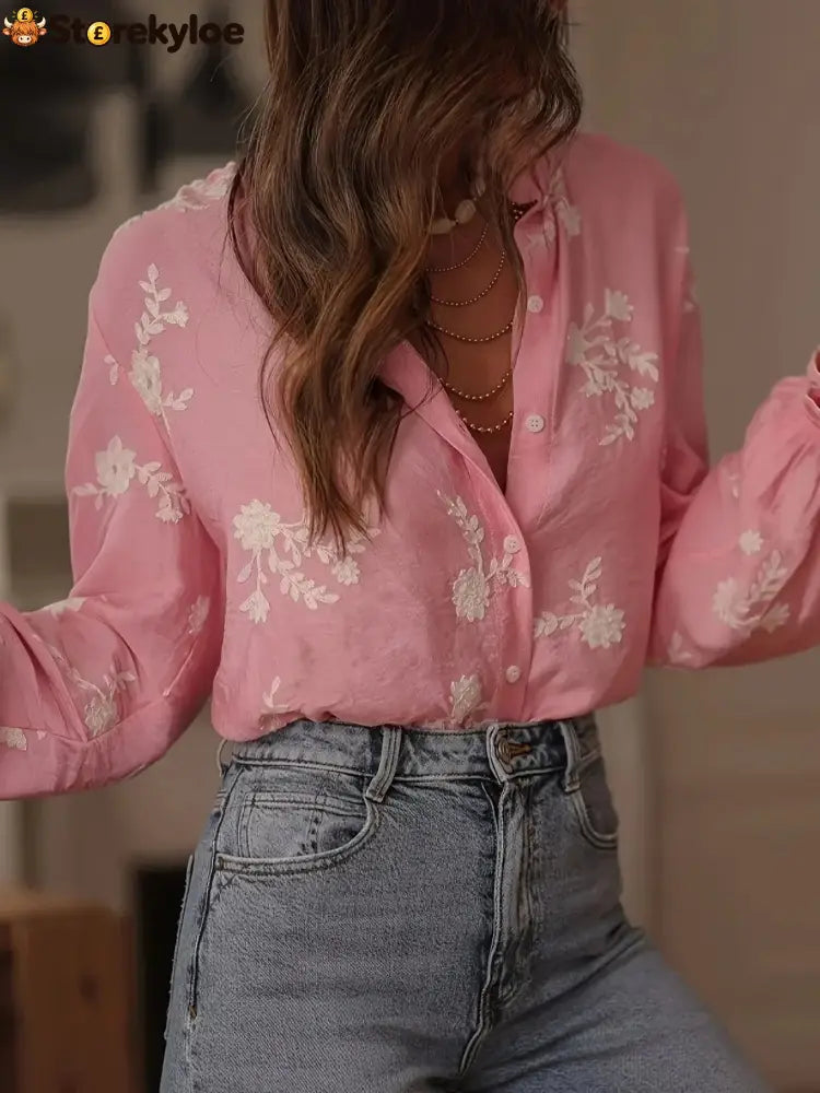Flower Button Up Long Sleeve Shirt