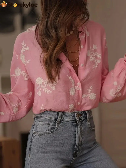 Flower Button Up Long Sleeve Shirt