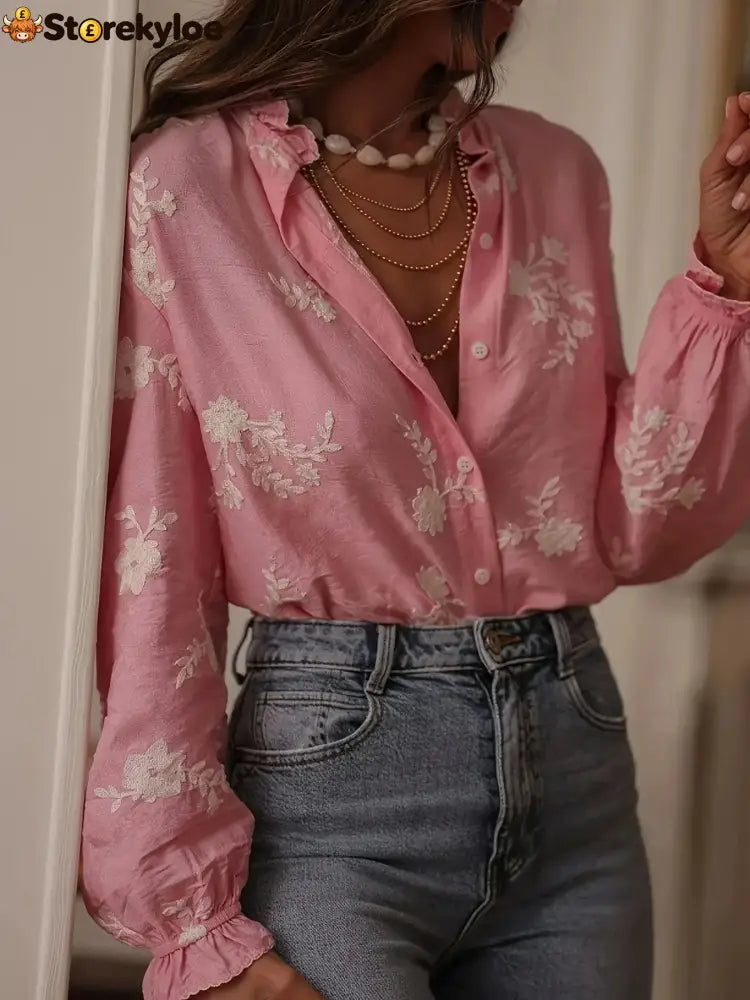Flower Button Up Long Sleeve Shirt