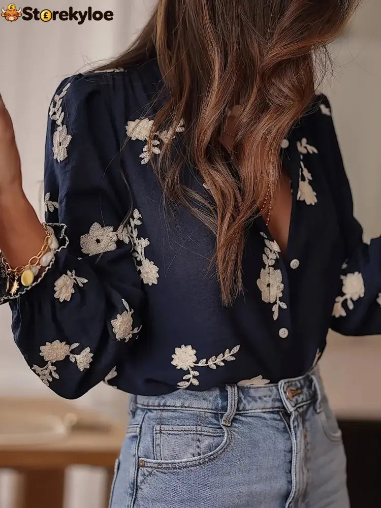 Flower Button Up Long Sleeve Shirt