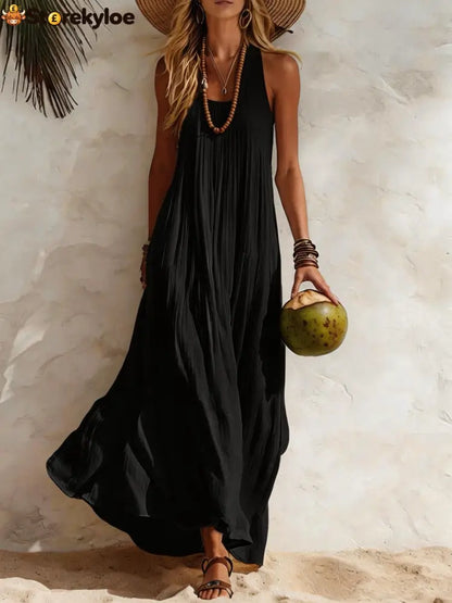 Flowy Halter Maxi Dress - Black / S