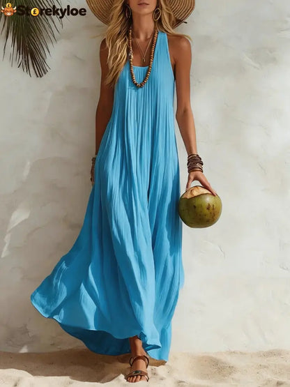 Flowy Halter Maxi Dress - Peacock blue / S