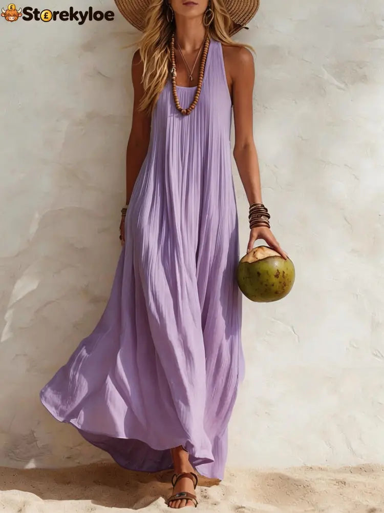 Flowy Halter Maxi Dress - Violet / S