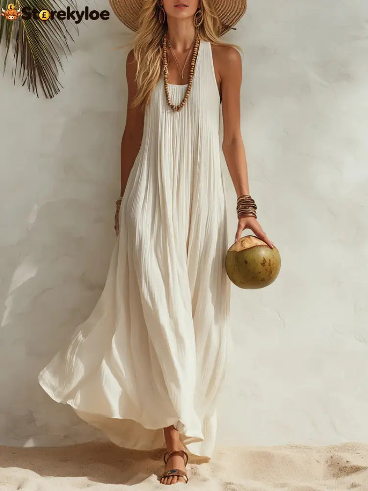 Flowy Halter Maxi Dress - White / S