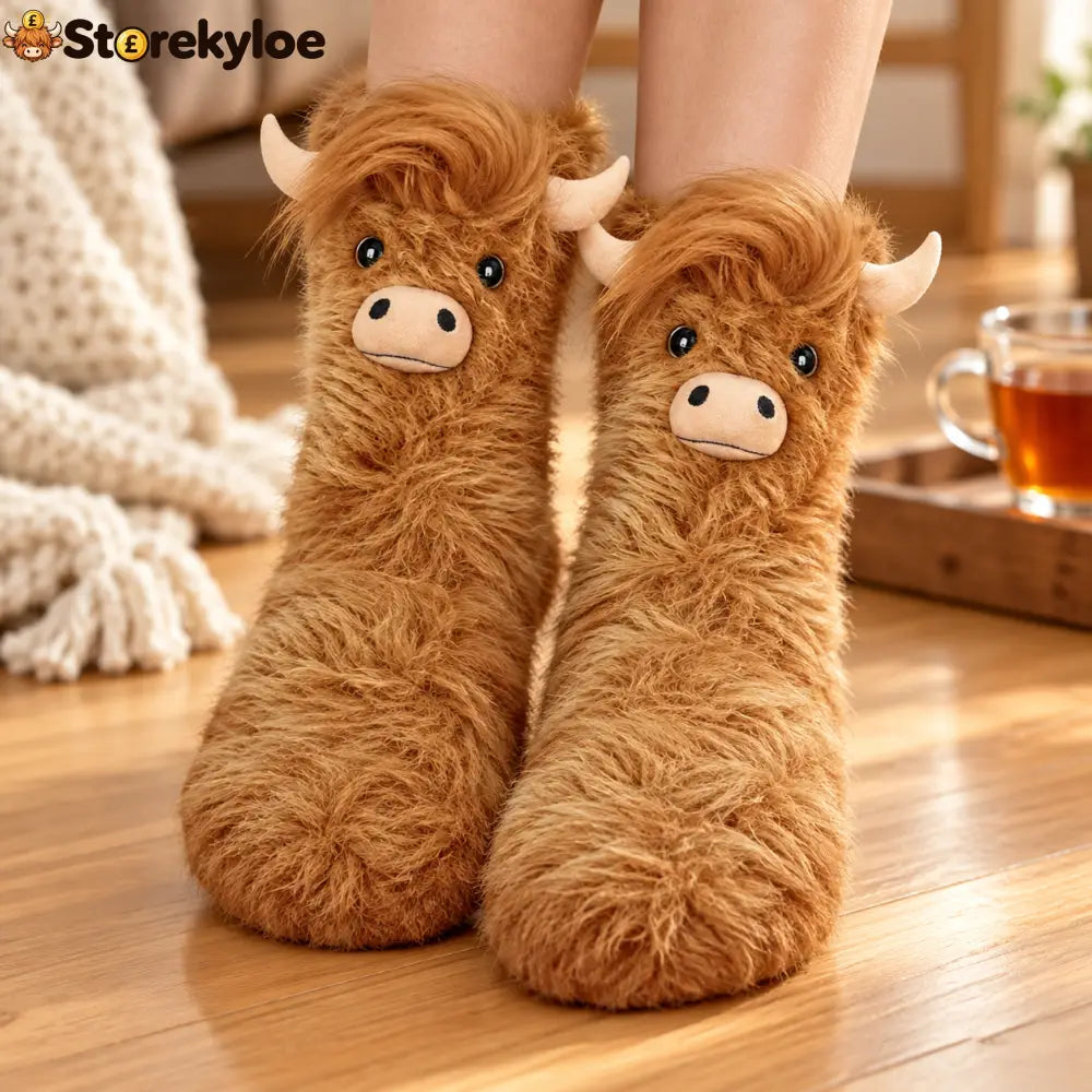 🐂fluffy Shaggy Cow Slipper Socks Cute Cozy Winter Socks For Festive Days - Socks