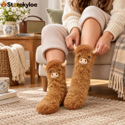 🐂fluffy Shaggy Cow Slipper Socks Cute Cozy Winter Socks For Festive Days - Socks