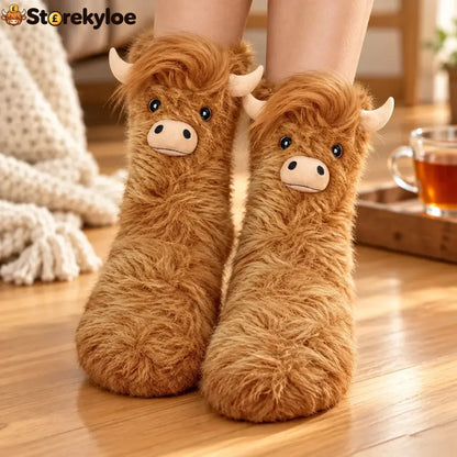 🐂fluffy Shaggy Cow Slipper Socks Cute Cozy Winter Socks For Festive Days - Socks