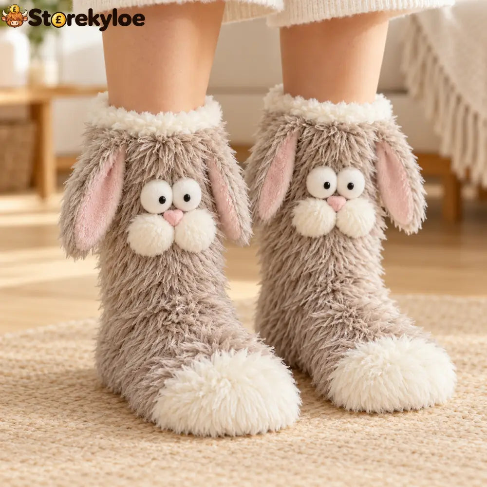 🧦 FLUFFY WOODLAND CRITTER SLIPPER SOCKS - Bunny